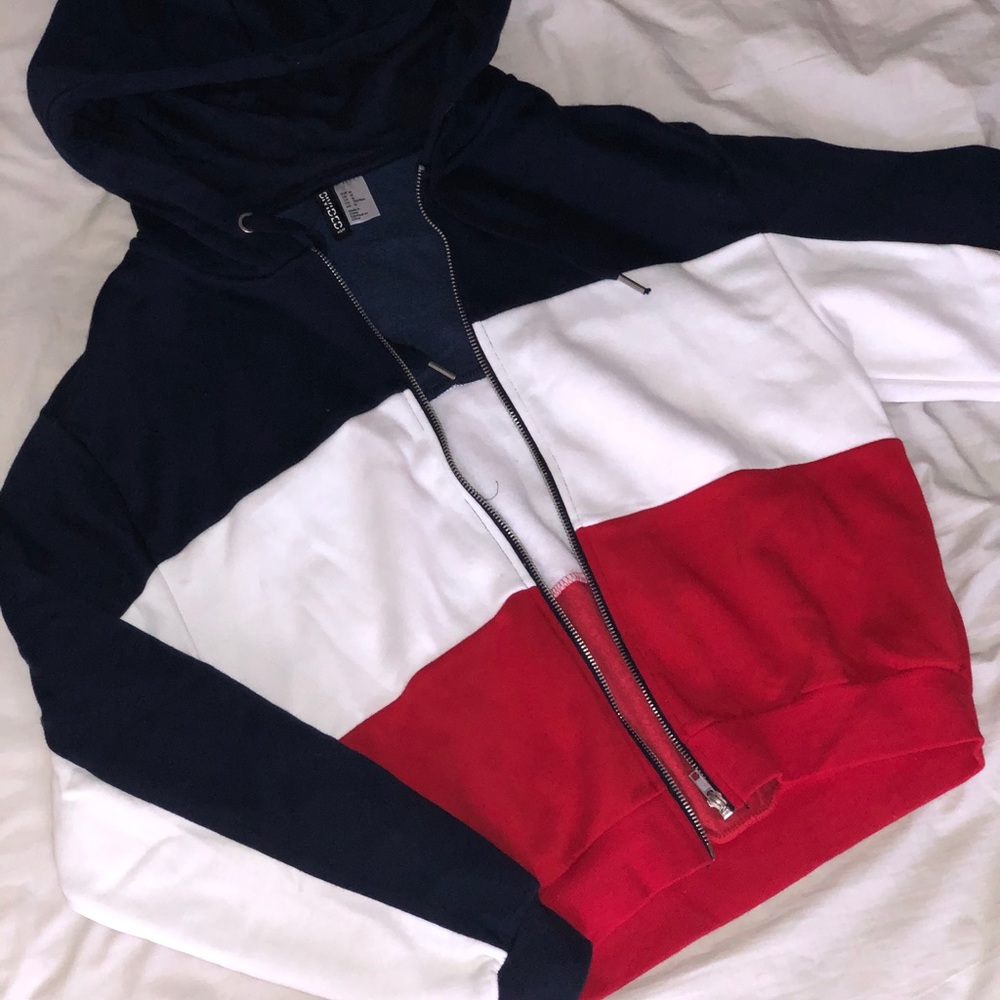 Navy blue/red/ white zip up hoodie